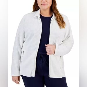 Karen Scott Sport Plus Size White Zip-Up Quilted Fleece Jacket- SOLD OUT